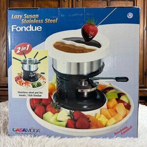 Casa Moda Lazy Susan Stainless Steel 2 in 1 Divided Ceramic Insert Fondue Set